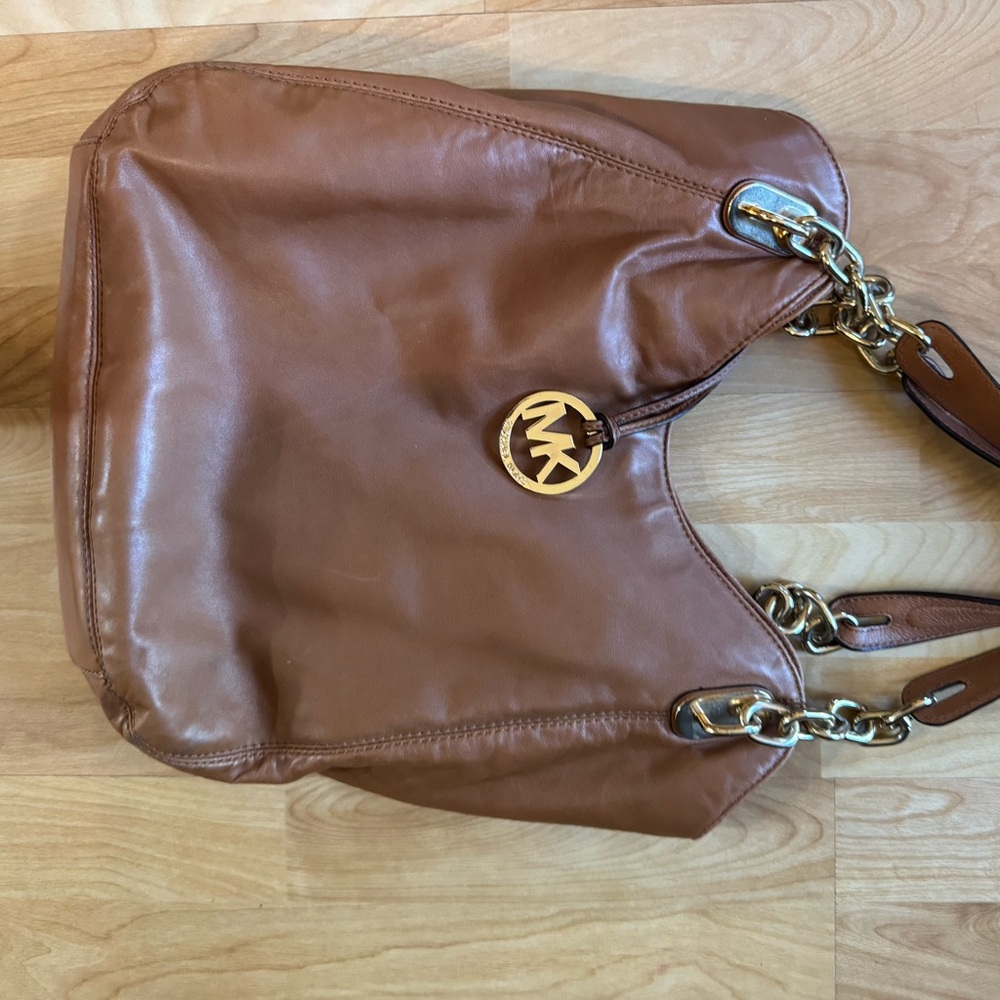 Michael Kors Tan Leather Shoulder Bag with Gold Accents